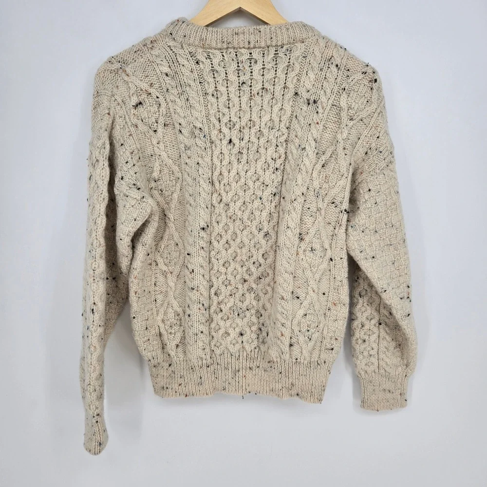 Vtg 100% Wool Womens S Aran Sweater Cottagecore Cozy Cream Flecks Winter